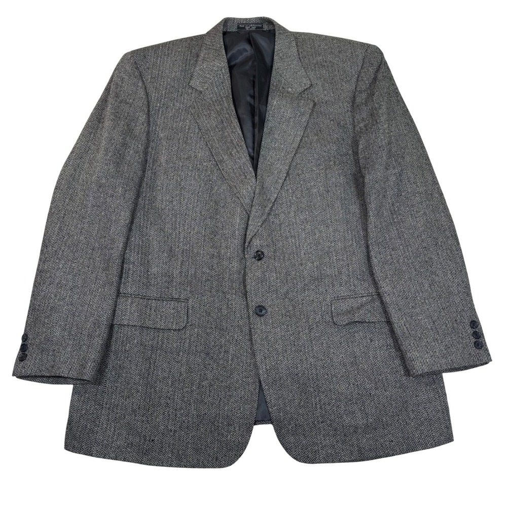 Vtg Barrington Mens 48L Gray Herringbone 100% Silk Two Button Blazer Sport Coat